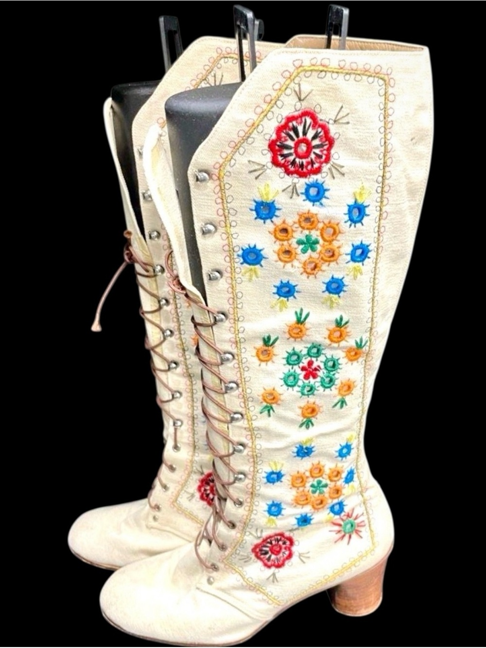 RARE Vintage 70s Jerry Edouard Henri Bendel Show Biz Embroidered Greece Boot - Picture 3 of 7